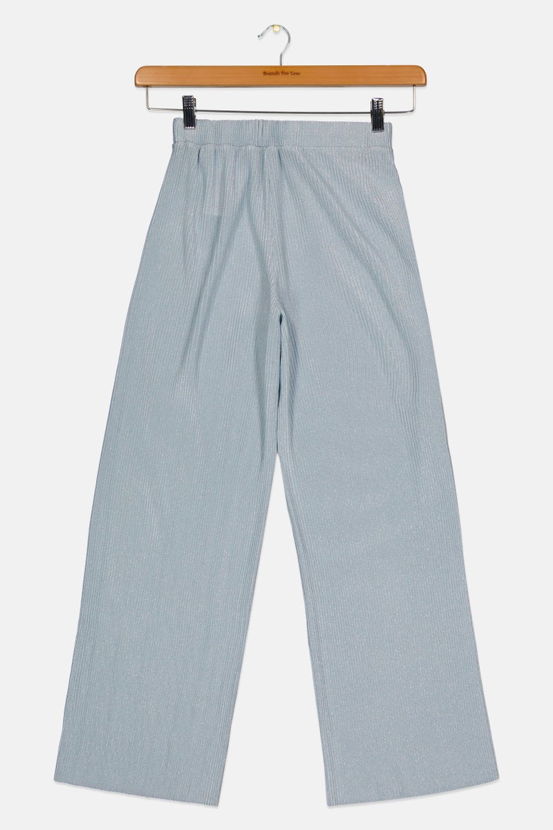 guppy Kids Girl Rib Metallic Pants, Dusty Blue - Image 2